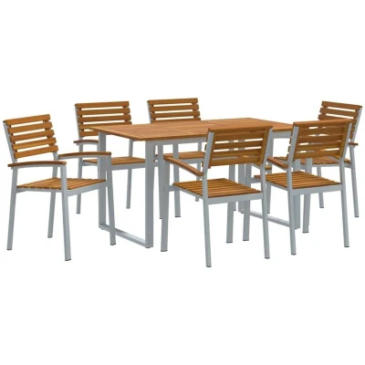 Image of vidaXL 7 Piece Garden Dining Set Solid Wood Acacia and Metal