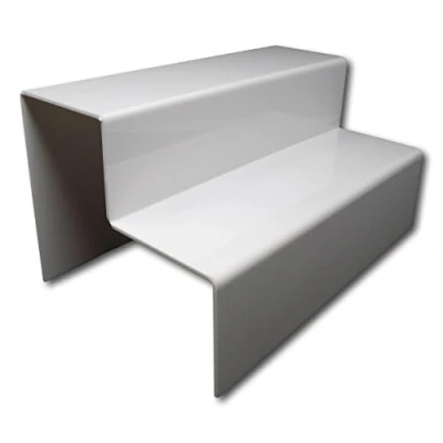 Image of EPOSGEAR Two Step Tier Clear or Coloured Acrylic Plastic Retail Riser Counter Display Stands Perfect for Shops, Stalls, Ornaments, Models etc (White, Large Wide)