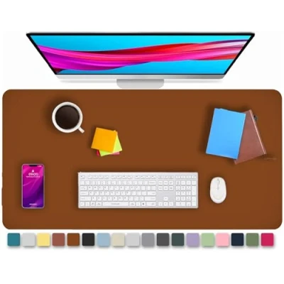 Image of KKTECH Leather Desk Pad, Non Slip, Mouse Premium Office Table Writing Mat for Laptop Writing, Waterproof (Brown, 90 x 43)