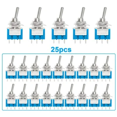 Image of QitinDasen 25Pcs Premium 6A / 125VAC Mini Toggle Switch, 3 Pins 2 Position Locking SPDT Rocker MTS102 Switch