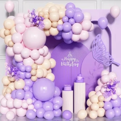 Image of 140Pcs Purple Pink Balloon Arch Kit, Pastel Orange Party Balloons Garland Kit for Birthday Bridal Baby Shower Congratulations Wedding Anniversary Decorations Supplies