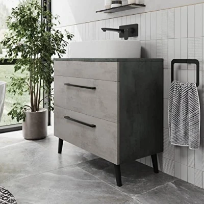 Image of Vitusso® 800mm Bathroom Vanity Unit Countertop Basin Sink Wall Hung Freestanding Drawer Storage Furniture Concrete Grey, Lorient White