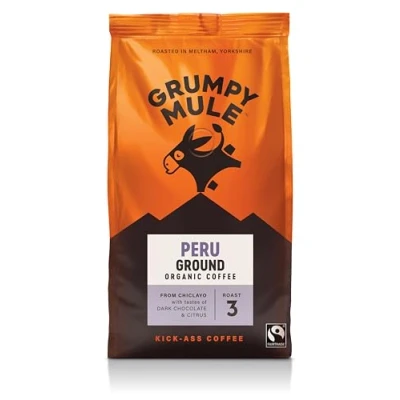 Image of Grumpy Mule Organic Peru Café Femenino Ground Coffee with tastes of Dark Chocolate, Cocoa &amp; Citrus 227 g