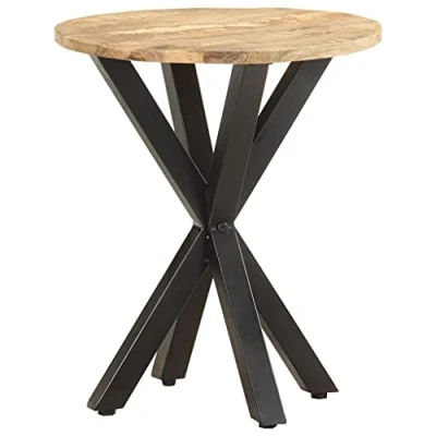 Image of vidaXL Solid Mango Wood End Side Table Circular Sofa Couch Accent Piece with Powder Coated Iron Legs Industrial Style Living Room/Bedroom Furniture (48x48x56cm)