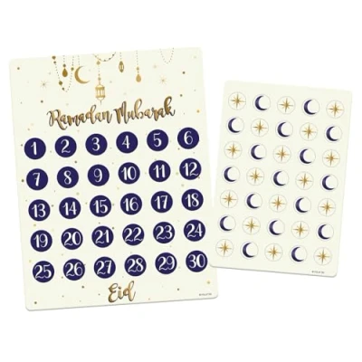 Image of Folat 24898 Decoration Countdown Calendar Mubarak Eid Star Moon Accessories Ramadan, Multicoloured