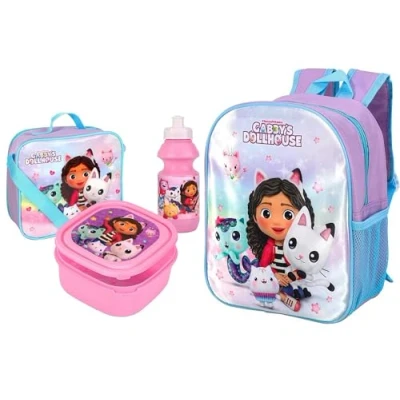 Image of Quickdraw Gabbys Dollhouse Backpack &amp; 3pc Lunch Bag Set Kids Girls Back to School Sandwich Box