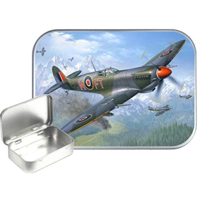 Image of TEEZ Spitfire 30ml Small Silver Hinged Tin, Pill 1oz Tobacco Tin