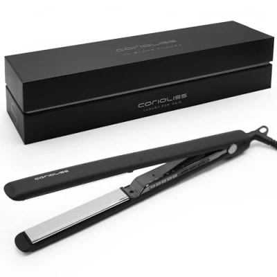 Image of Corioliss C3 Hair Straightener for Women Professional Titanium Extra Long Plates Ionic Flat Iron Temperature Control 135C to 235C Straightening and Waves UK Plug Black Chrome Soft Touch