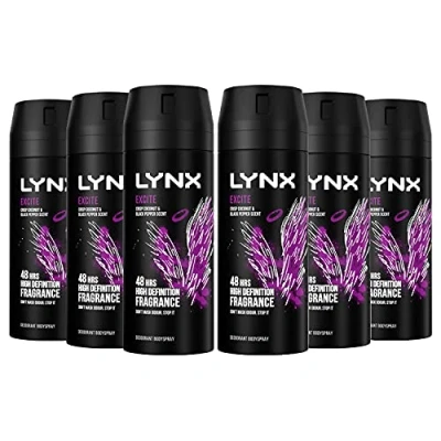 Image of 6 Pack of 150ml Lynx Excite 48 hrs High Definition Fragrance Crisp Coconut &amp; Black Pepper Scent Deodorant Body spray