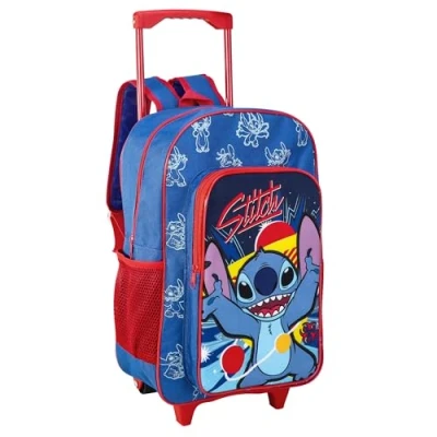 Image of TDL Stitch Kids&#039; Trolley Backpack with Wheels, Adjustable Handle, 2 Compartments