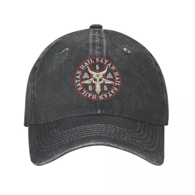 Image of WVVCXCC Unisex and Fashionable Hail Satan Baphomet in Occult Inverted Pentagram Baseball Caps for Men Distressed Washed Snapback Hat Adjustable Fit Sports Outdoor Gifts