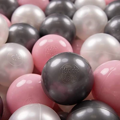 Image of KiddyMoon Soft Plastic Play Balls 100 Balls/7Cm 2.75In Multi Colour Made In EU, Pearl/Light Pink/Silver