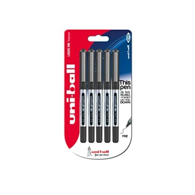 Image of UB 150 Eye Micro Rollerball Pens, Black Uni Super Ink, .5mm Nib, Package of 5