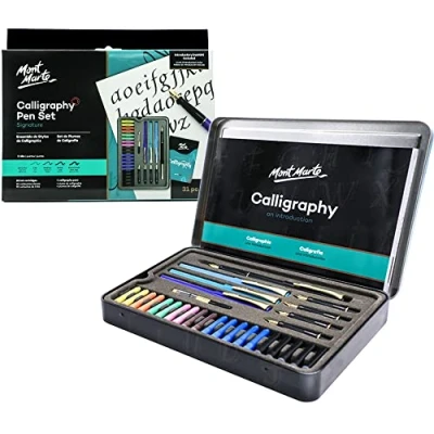 Image of MONT MARTE calligraphy Pen Set 32 pcs Ideal for beginners Includes: 4x pen, 5x nibs and more Introduction to Handlettering
