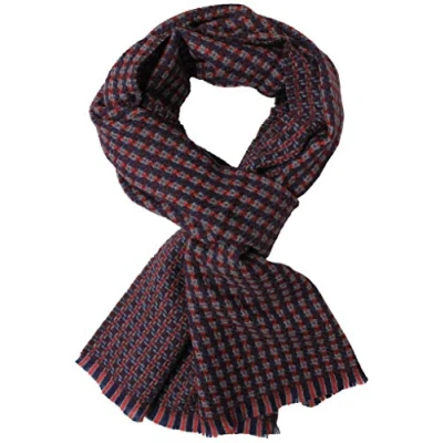 Image of Rotfuchs Men&#039;s Woven Scarf Checked 100% Pure Wool 190 x 35 cm Brown Red Grey