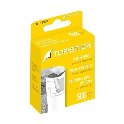 Image of TopStick 13900 Photo Adhesive Tapes, 500 Pieces, Double Sided Self Stickers for Albums, Books, Scrapbooks, Postcards, Tickets, Pads in Dispenser Box, White