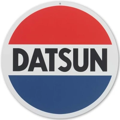Image of Open Road Brands Nissan Datsun Logo Round Metal Sign Classic Wall Decor for Garage, Shop or Man Cave