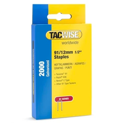 Image of Tacwise 1782 Type 91/12 mm Galvanised Narrow Crown Staples for Z4 140 Tacker, Pack of 2000