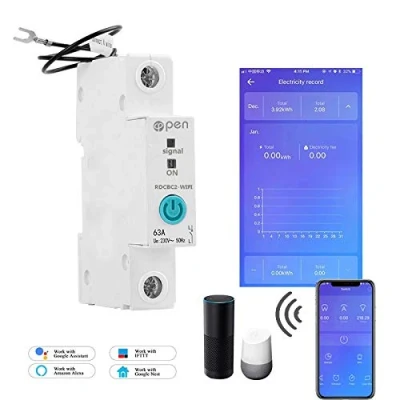 Image of Ewelink App 1P 63A Rail DIN WiFi Energy Meter Intelligent Power Consumption kWh Circuit Breaker Switch