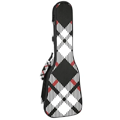 Image of Tenor Ukulele Gig Bag Waterproof Case Padded Backpack, Great for Soprano Concert (21/23/24 in) Plaid Black White