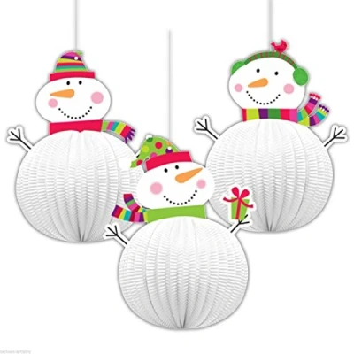 Image of amscan Christmas Hanging Decorations with Joyful Snowman Design 3 Pcs