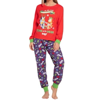 Image of Bluey Pyjamas Heeler Family Womens Christmas Long Sleeve Red XX Large