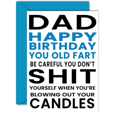 Image of Funny Birthday Cards for Dad You Old Fart Joke Happy Card from Son Daughter, Rude Humour Banter Bday A5 Greeting Gift Daddy Papa Father