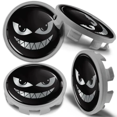 Image of Biomar Labs 4 x 68mm Wheel Centre Alloy Hub Center Caps Compatible with BMW 36136783536 Hubcaps Black Silver Smile Scary CBS 17