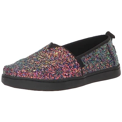 Image of TOMS Girl&#039;s Classic Alpargata Loafer Flat, Black Chunky Glitter, 5 UK