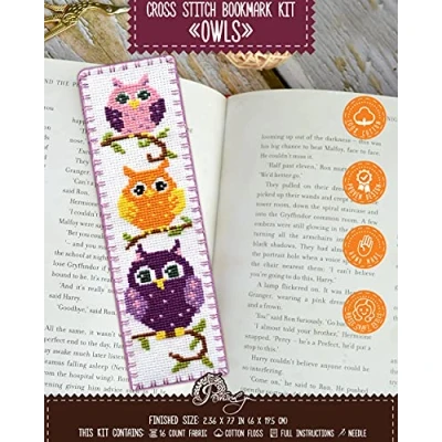 Image of Povitrulya Counted Cross Stitch Kit DIY Kits for Adults or Kids Funny Embroidery Bookmark Easy to Use Craft Collection Owls