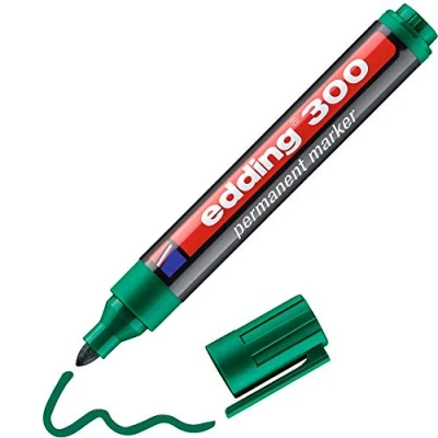 Image of edding 300 permanent marker green 1 pen round tip 1.5 3 mm waterproof, quick drying, smear proof pens for cardboard, plastic, glass, wood, metal and fabric