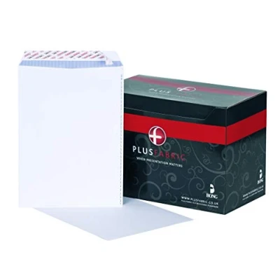 Image of Plus Fabric C4 White Pocket Peel And Seal Envelope with Powertac Easy Open, 120 gsm, Pack of 250