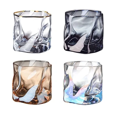 Image of SLDHFE Whiskey Glasses Set of 4, Bourbon Double Old Fashioned Glass, Scotch Rocks Drinking for Bar Barware Wiskey/Wine Smokey Grey,Multicolor,Transparent,Amber