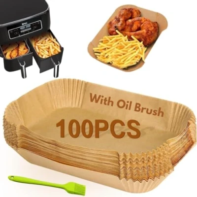 Image of OMAREX Air Fryer Disposable Paper Liners, 100PC Liners for Ninja Dual, Airfryer Food Grade Accessories AF300UK AF400UK, Salter, Tower and Other Dual