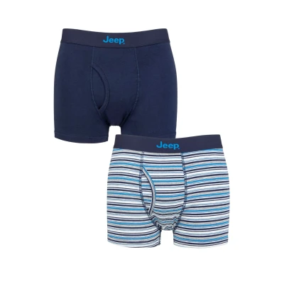 Image of Mens 2 Pack Jeep Plain and Striped Cotton Keyhole Trunks Navy / Blue XL