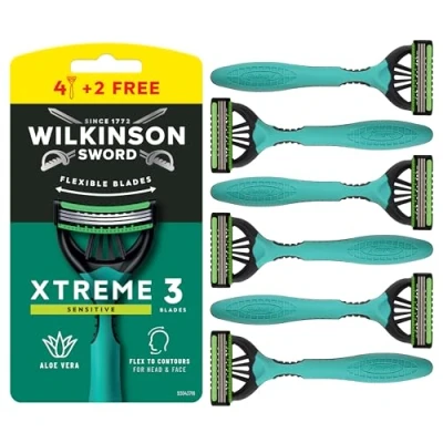 Image of Wilkinson Sword Xtreme 3 For Men Sensitive Comfort Disposable Razors x 4 + 2 Free