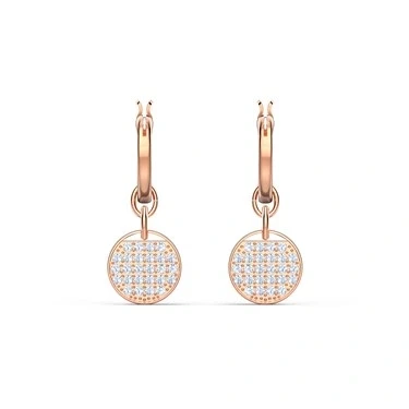 Image of Swarovski Women&#039;s Ginger Mini Hoop Pierced Earrings, Set of Brilliant White Circular Earrings with Rose Gold Tone Plating
