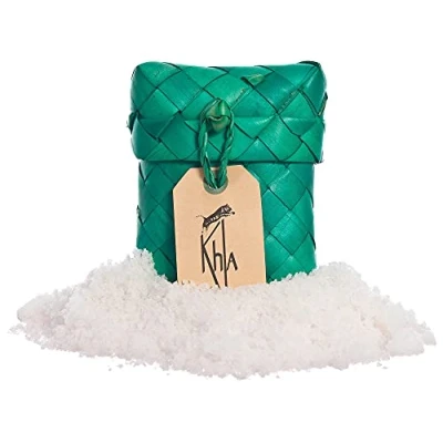 Image of KHLA Kampot Fleur de Sel 100% Natural 100g Bag Traditionally Packaged in Palm Leaves