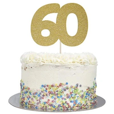 Image of Large Number 60 Glitter Cake Topper (Gold Glitter)