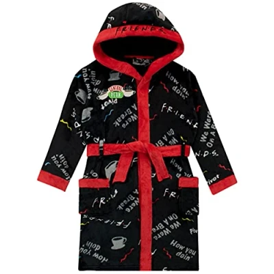 Image of FRIENDS Girls Dressing Gown Black 8 9 Years