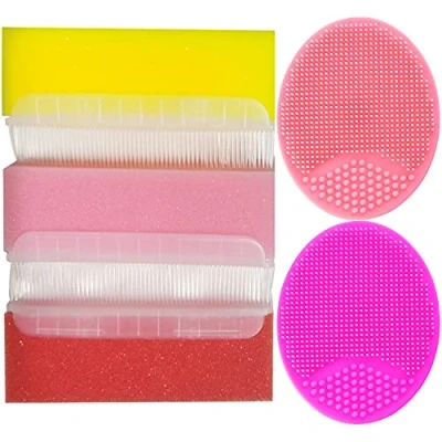 Image of Baby Bath Brush, Scrubber, Cradle Cap Sponge Silicone Scrubbers Exfoliator Brush Care Essential for Dry Skin, (Orange + Red Pink)