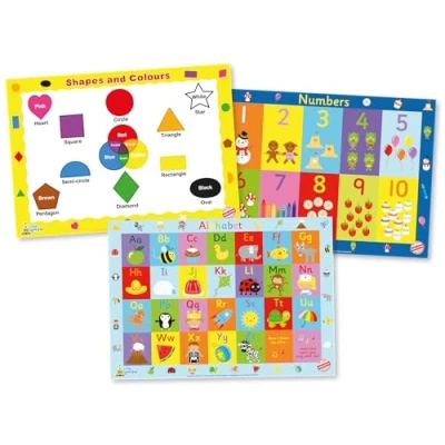 Image of Little Wigwam Toddler Poster Pack Set of 3 Educational Posters Alphabet, Numbers, Shapes And Colours