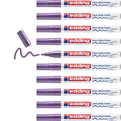 Image of edding 751 gloss paint marker violet 10 markers round tip 1 2 mm pen for glass, pebbles, wood, plastic, paper waterproof, high coverage