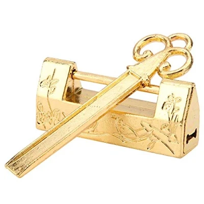 Image of Traditional Chinese Mini Key with Padlock Style for Vintage Furniture (Gold)