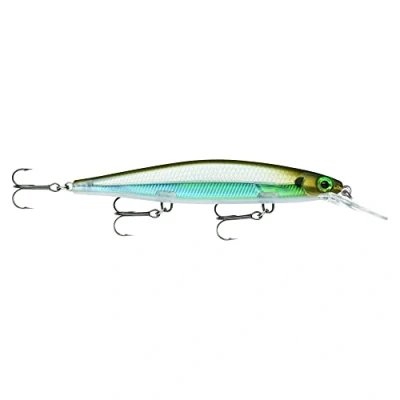 Image of Rapala Shadow Rap Deep Lure with Three No. 6 Hooks, 1.2 2.4 m Swimming Depth, 11 cm Size, Moss Back Shiner