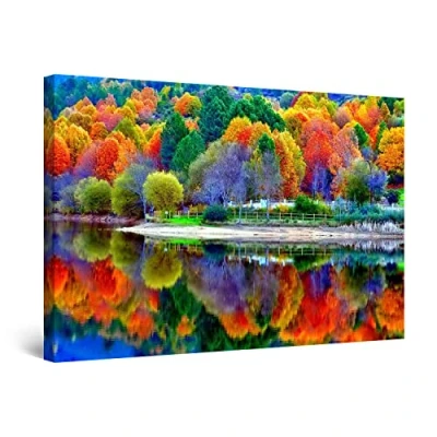 Image of Startonight Canvas Wall Art Colors of Forest Water Reflection, Nature Trees Lake Colorful Large Framed 80 x 120 CM