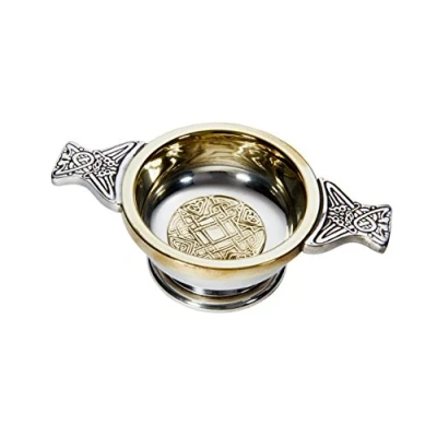 Image of Wentworth Pewter Small Celtic Gold and Brass Quaich Whisky Tasting Bowl Loving Cup Burns Night