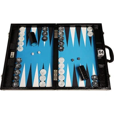 Image of Wycliffe Brothers 21&quot; Tournament Backgammon Set Black Croco Board with Blue Field Gen III
