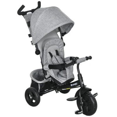 Image of HOMCOM 6 in 1 Trike, Kids Tricycle, Pedal Push Bike w/Push Handle, Removable Canopy, 5 point Safety Belt, Storage, Cushion, Footrest, Brake, for Years Toddler, Grey