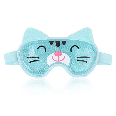 Image of NEWGO Gel Eye Mask Reusable Hot Cold Therapy Cooling with Plush Backing, Relief for Puffy Eyes, Dry Dark Circle, Swollen Headache, Migraine Blue Cat
